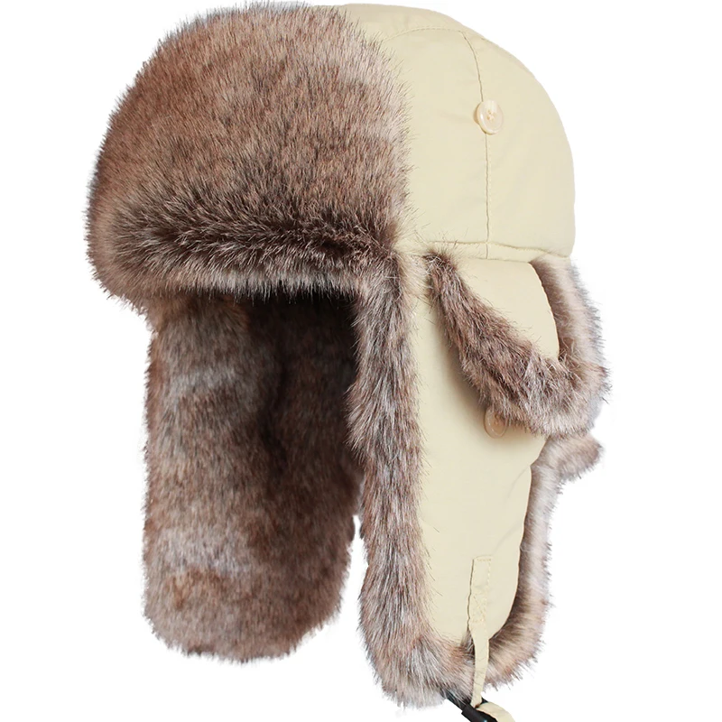 Unisex Winter Warm Russian Hats Faux Fur Trapper Hat for Men Women Windproof Bomber Hat Ushanka Ear Flap