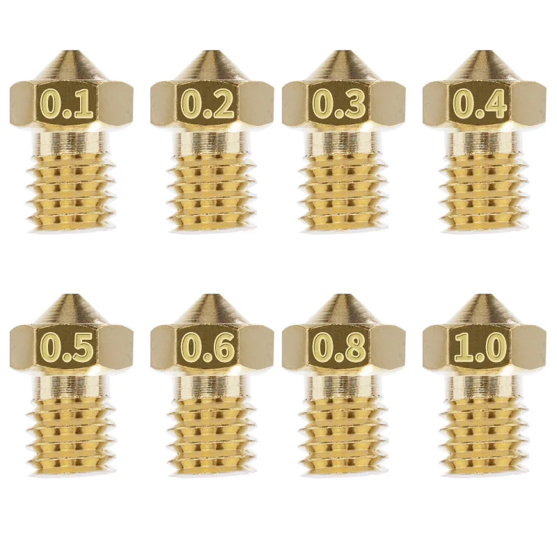 

RAMPS 10pcs 3D Printer V6 M6 Threaded Brass Nozzle 0.2/0.25 0.3/0.4/0.5/1.0mm for 1.75/3.0mm filament E3D V5 V6 Hotend Extruder