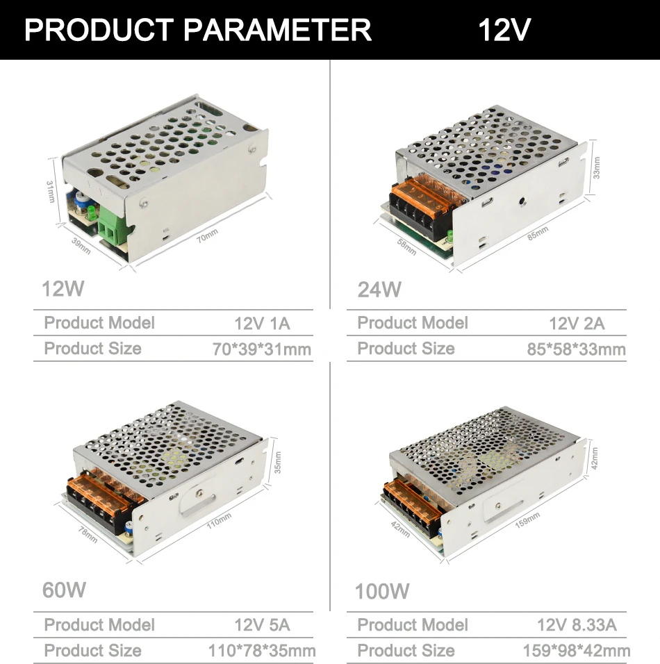 Umschaltbare LED-Beleuchtungstransformatoren AC 110–220 V auf DC 12 V 24 V LED-Netzteil 60 W 100 W 120 W 250 W 300 W 360 W Konverter-Adapter – Detail 2