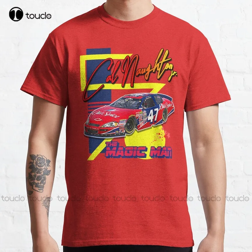 Cal Naughton Jr // The Magic Man Talladega Nights Racing Design Classic T-Shirt Mens Funny Tee Shirts Custom Aldult Teen Unisex