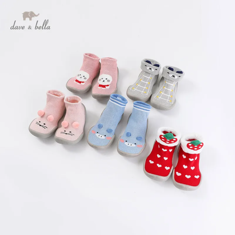 DB16568 Dave Bella autumn unisex cartoon toddler shoes soft bottom for newborn fashion baby socks with TPR children shoes