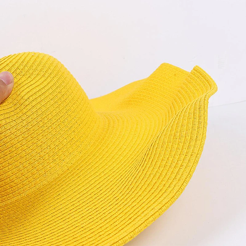 HT3062 Mode Große Große Breite Krempe Hut Solide Plain Floppy Strand Sonnenhut Packable Sommer Hüte für Frauen Dame Stroh hut Strand Kappe – Detail 21
