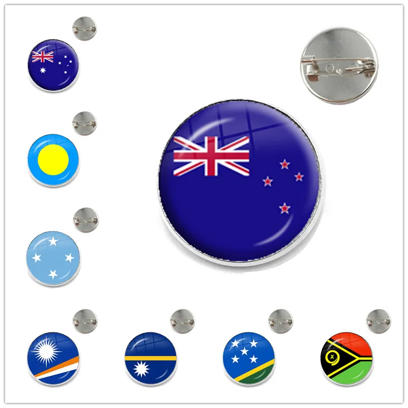 Australia,New Zealand,Palau,Micronesia,Marshall Islands,Nauru National Flag 20mm/25mm Glass Cabochon Brooches Pin for Gift