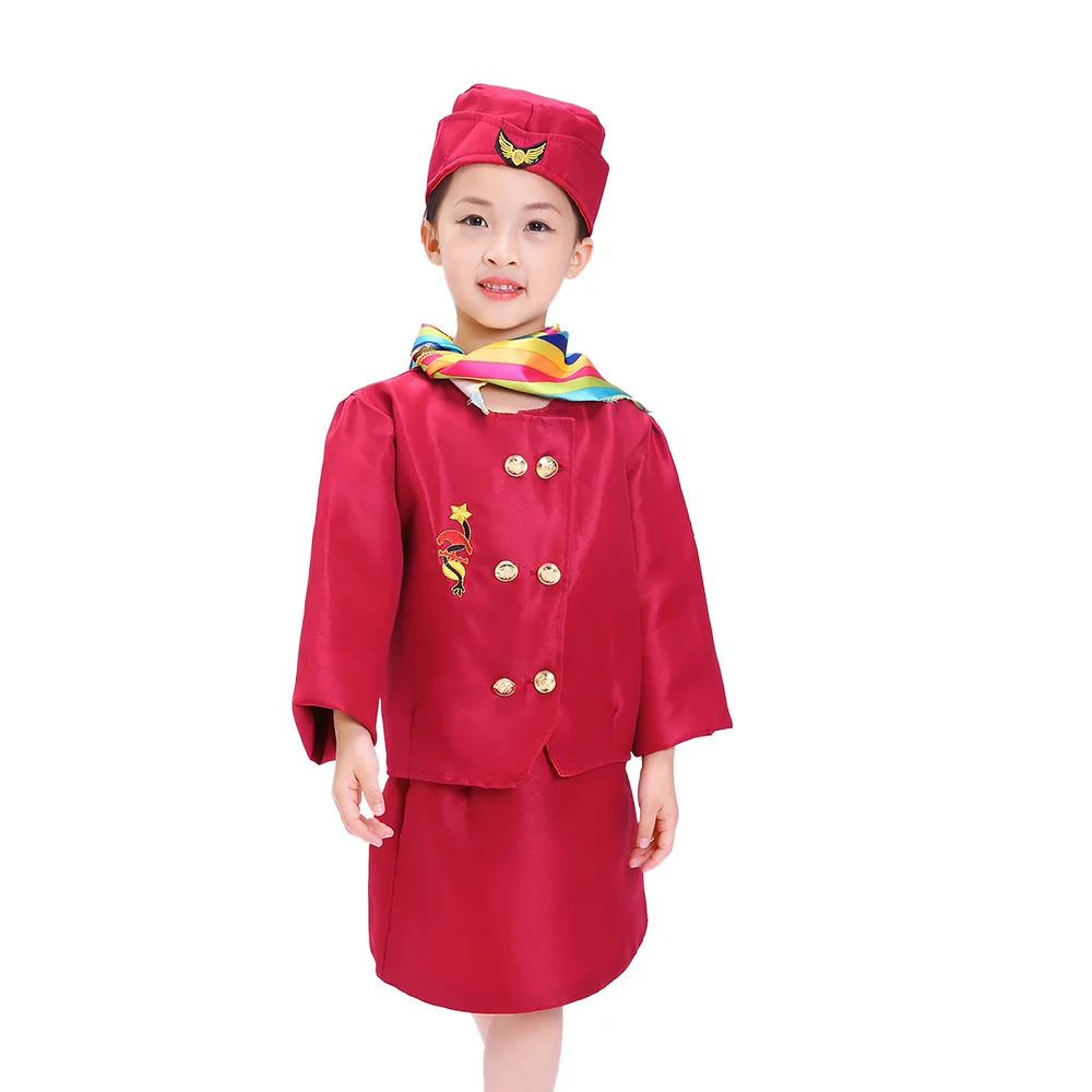 

Girls flight steward suits for children halloween cosplay flight attendants steward uniform girl performance party clothes