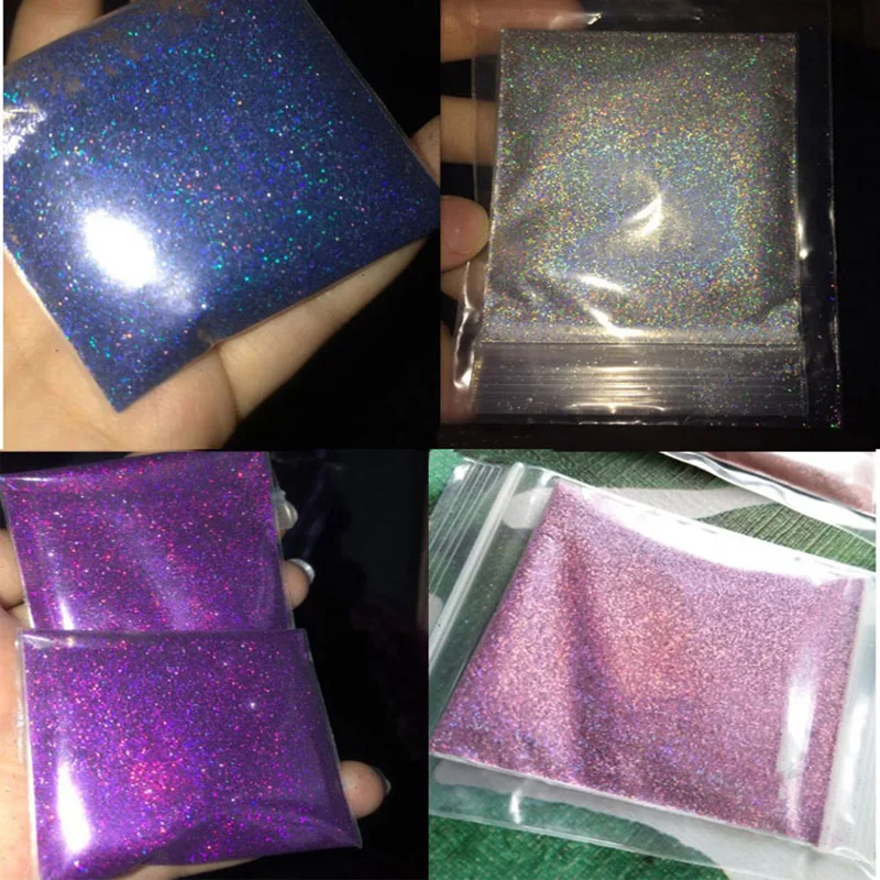 Polvo holográfico para uñas, pigmento para uñas, brillo láser, plata, rosa, cromo, lentejuelas, escamas, decoración DIY, 24 colores, 50G