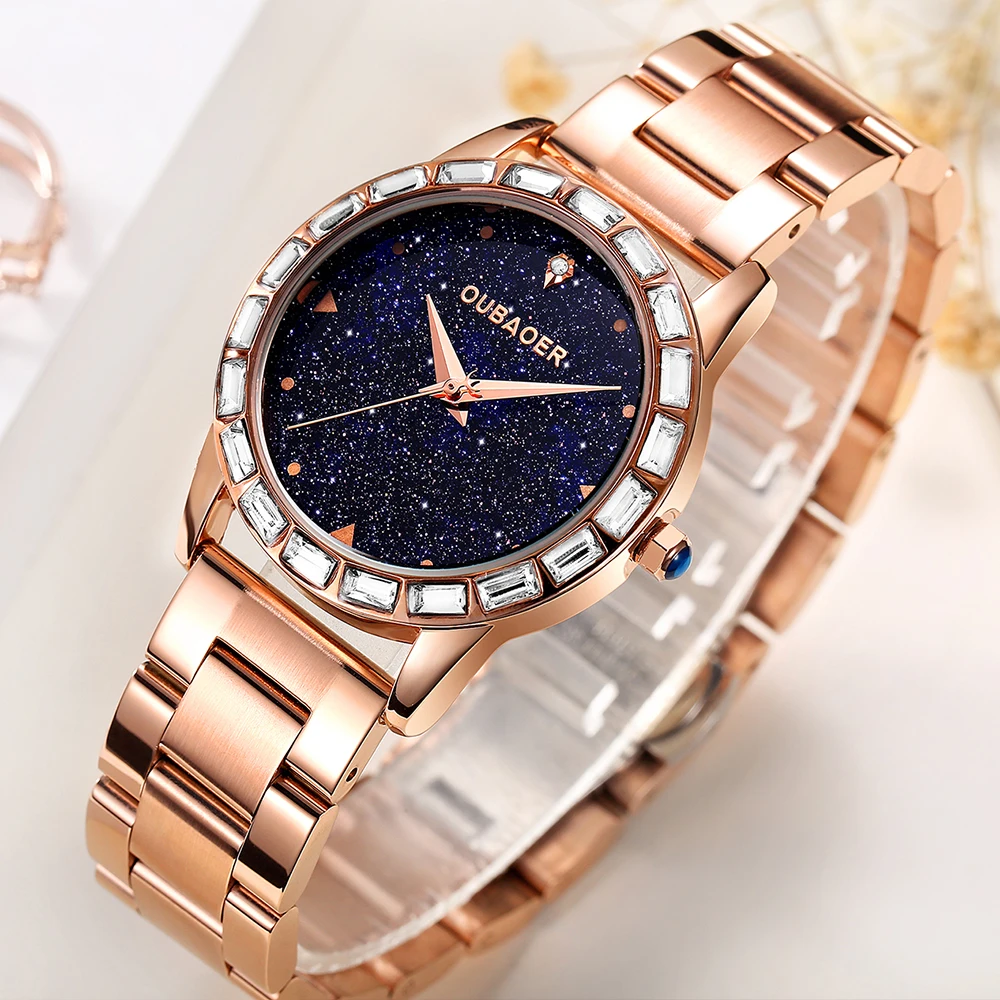 OUBAOER brand women's watches stainless steel starry sky dial waterproof fashion elegant quartz watch gift for women