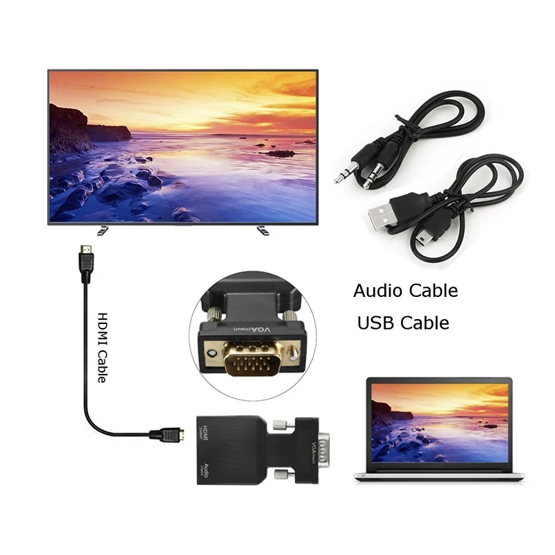 VGA Stecker auf HDMI-kompatibel Weibliche Konverter mit Audio Kabel 480P/720P/1080P für PS3/4 HDTV Monitor Projektor PC Laptop TV-Box