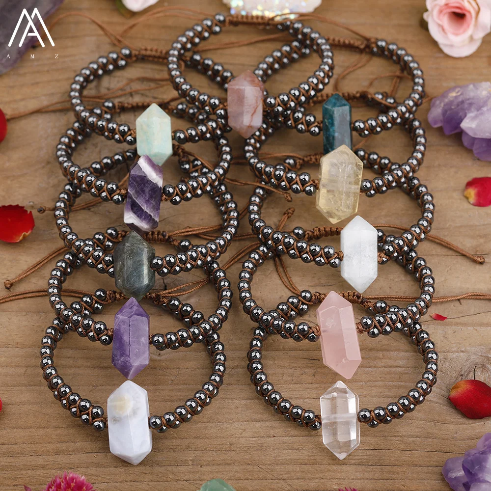 

Classic Women Gemstones Bead Knotted Woven Bracelet Citrines Roses Quartz Rope Bracelet Adjustable Couple Lover Jewelry Gift