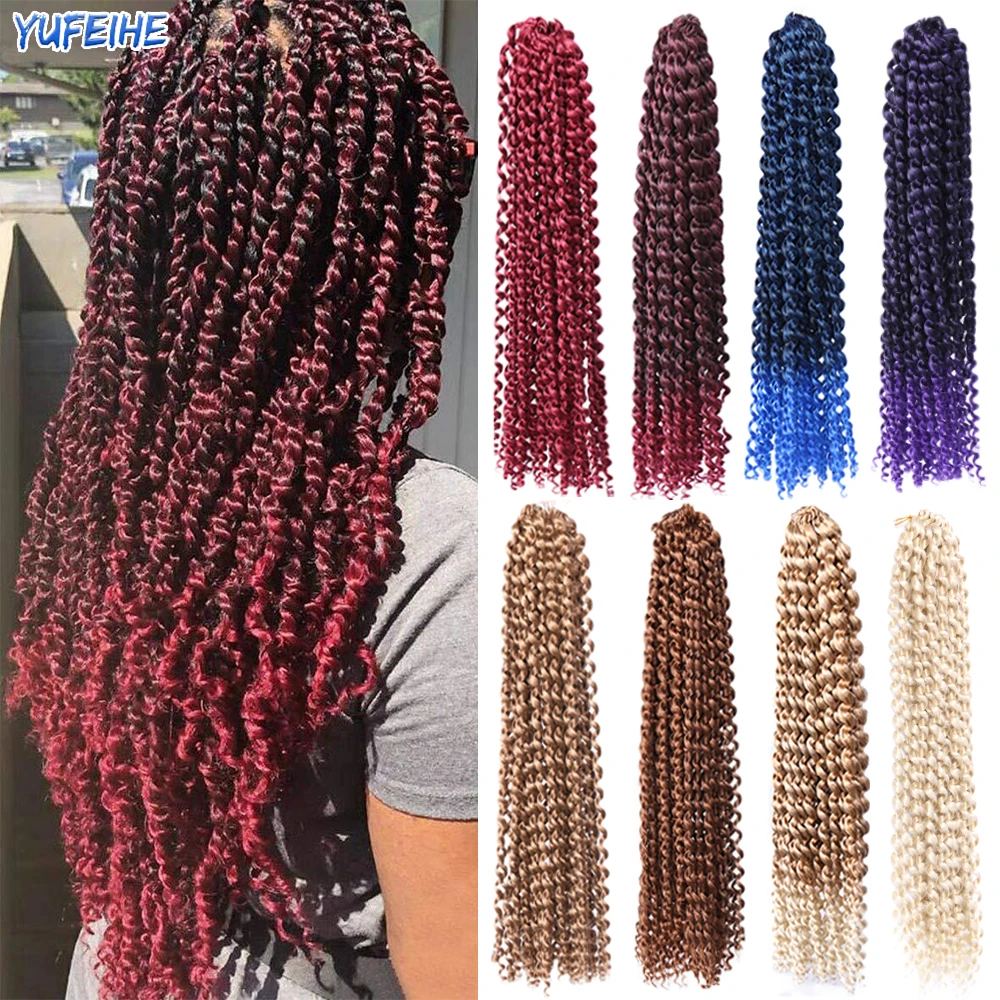 18นิ้ว Passion Twist ผมถักโครเชต์ผม Water Wave Extendions Ombre Braiding ผมสำหรับสตรีสีฟ้าสีม่วงสีบลอนด์