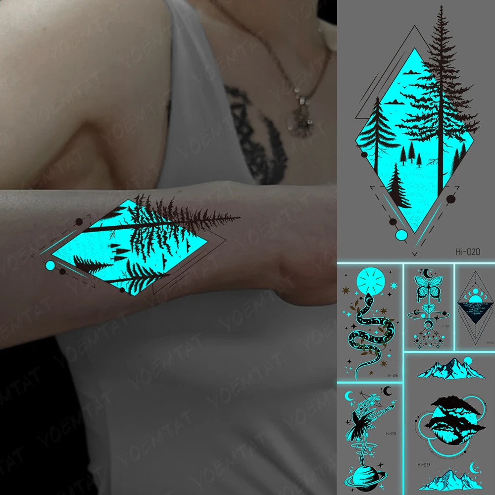 

Luminous Tattoo Mountains Rivers Plants Landscapes Waterproof Temporary Tattoo Sticker Deer Butterfly Body Art Men Women Tattoos