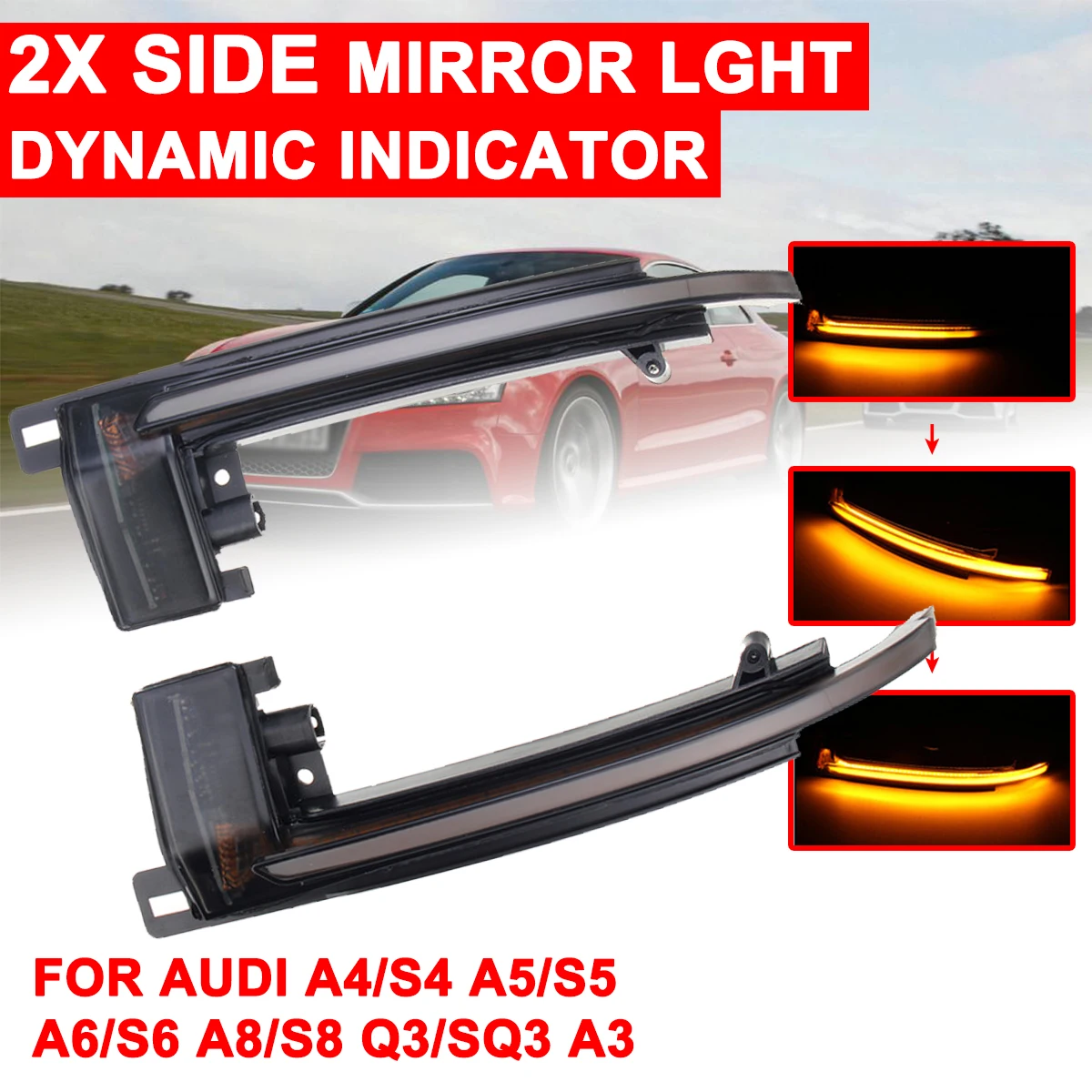 

1 Pair Rearview Mirror Signal Lamp Highlight LED Car Dynamic Turn Light Yellow For Audi A4/S4 A5/S5 A6/S6 A8/S8 Q3/SQ3 A3