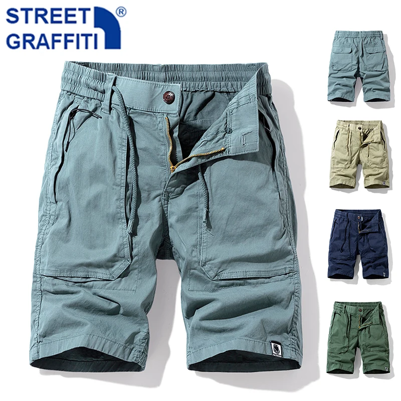 Men Summer New Premium Stretch Tactical Cotton Cargo Shorts Men Streetwear Pockets Shorts men Casual Fashion Loose Beach Shorts
