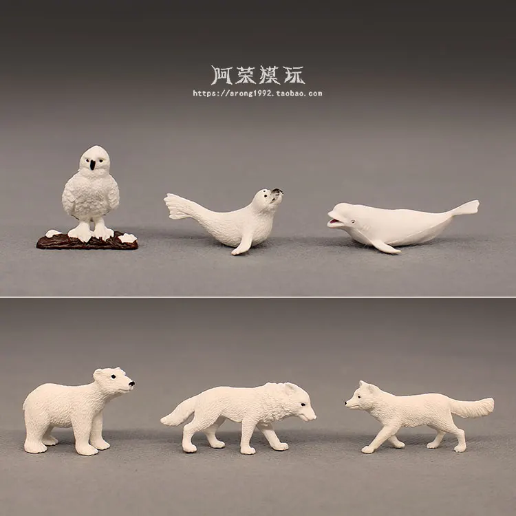 Mini Animal Model Polar Bear White Wolf Fox Snowy Owl Small Seal White Whale Figurine Model Action Figures Kids Toys Home Decor