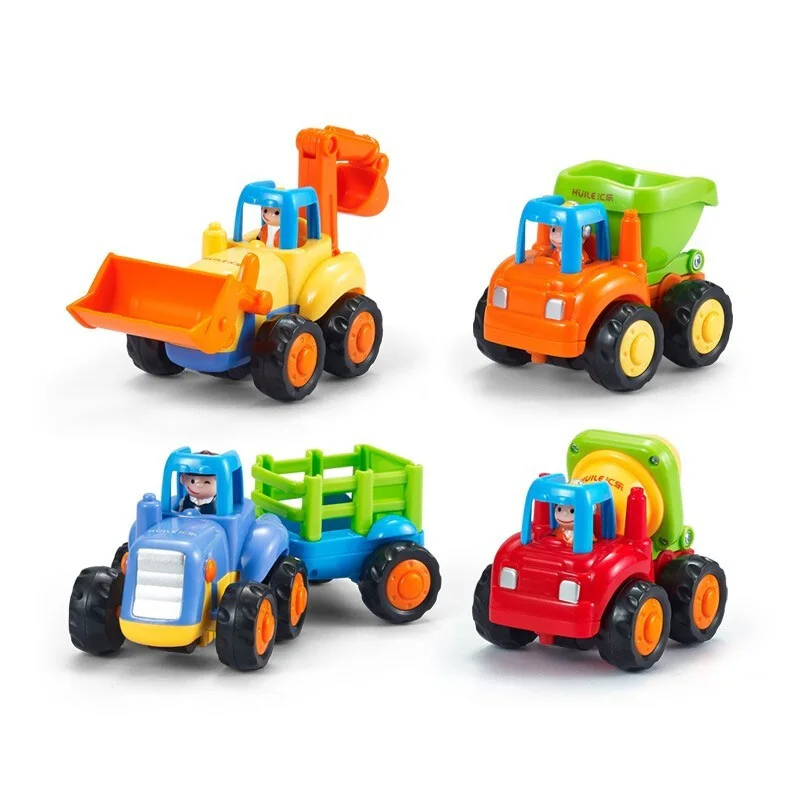 4pcs/set Kawaii Car Colorful Engineering Teams Early Childhood Educational Toy Inertia Sliding Bulldozer/Farmer Tractor Car Toys