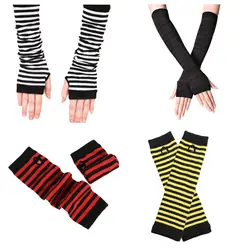 1Pair Women Long Fingerless Gloves Fashion Striped Elbow Gloves Knit Mittens Work Gloves