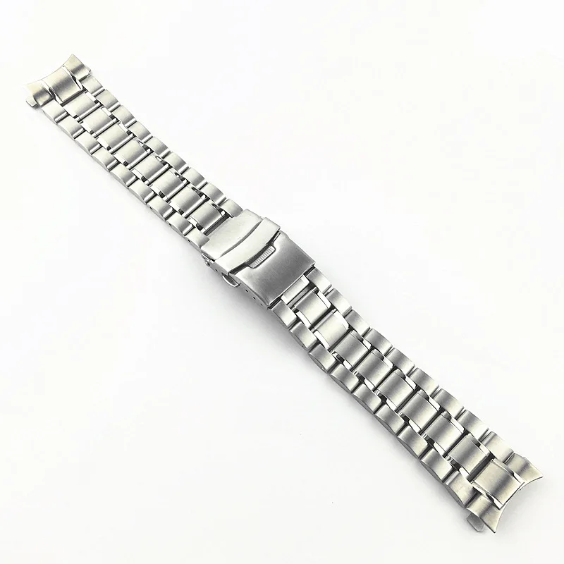 Curved End Watch Band 18mm 20mm 22mm 24mm Replacement Watch Strap Secure Clasp Stainless Steel Wristband Bracelet with Pins