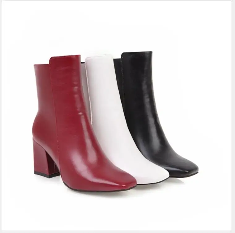 Classic New Women White Ankle Boots Genuine Leather Boots Female Autumn Winter Shoes Woman Red Motorcycle Boots Spring Winter