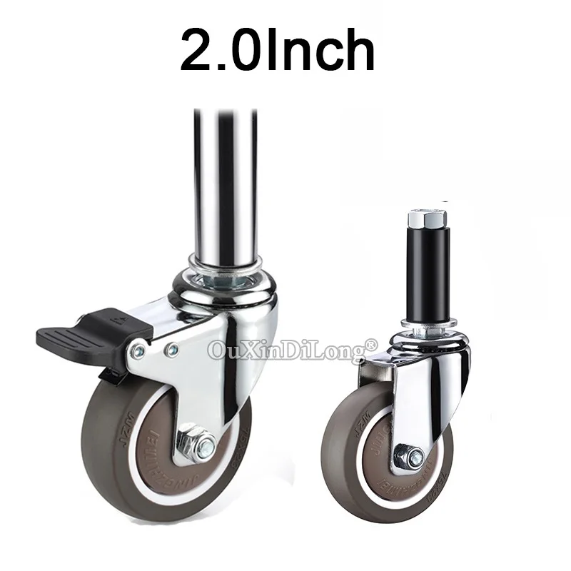 

4PCS 2Inch Heavy Duty Load 135KG Rubber Swivel Plunger Casters With Brake Mobile Wheels For Furniture Medical Equipment GF698