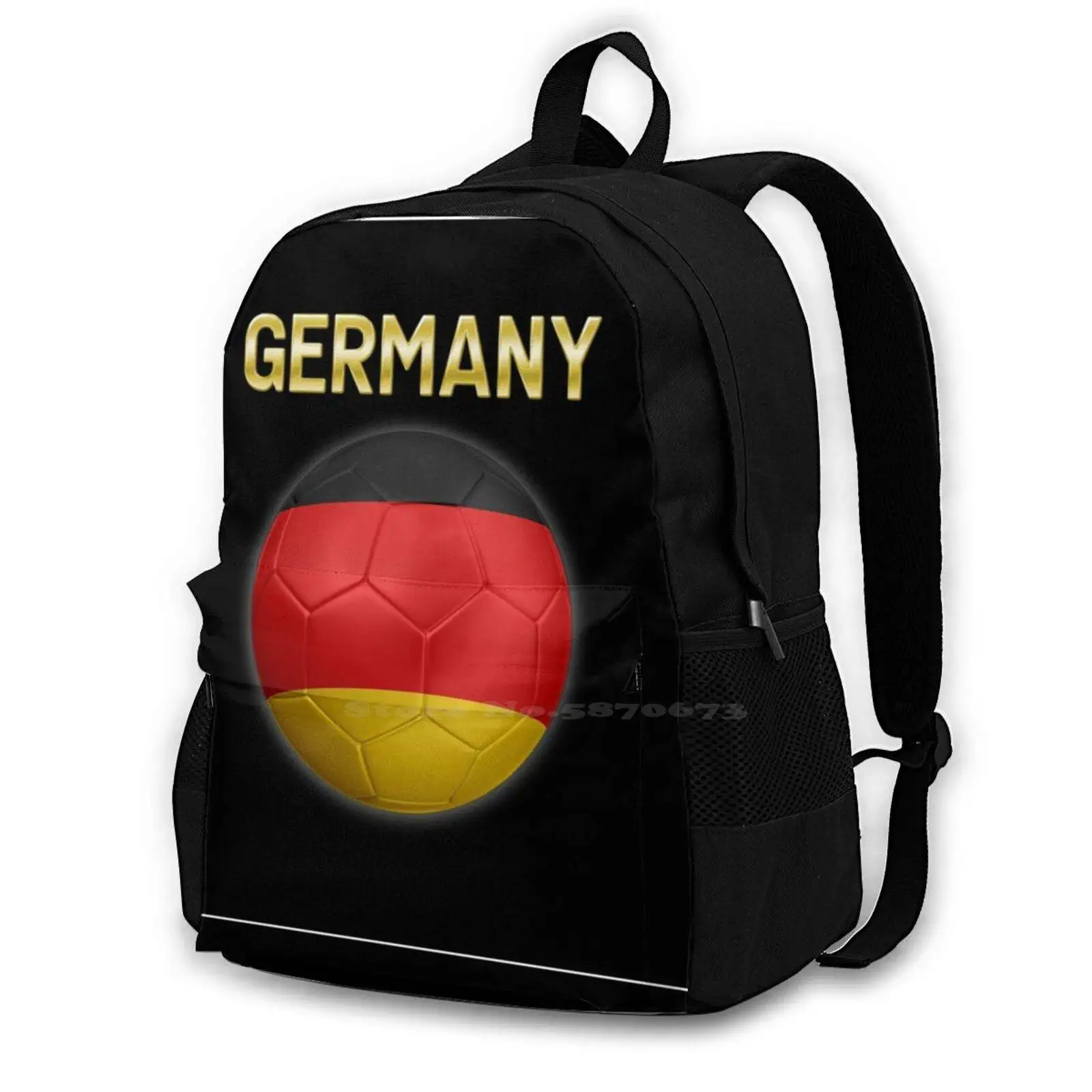 Germany-German Flag-Football Or Soccer Ball & Text 2 Backpack For Student School Laptop Travel Bag Germany German