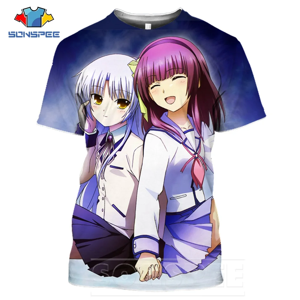 SONSPEE T Shirts 3D Print Cartoon Short Sleeve Men\'s T-shirts Hip Hop Women Anime Angel Beats Girl Tops Sexy  Men Tees Street