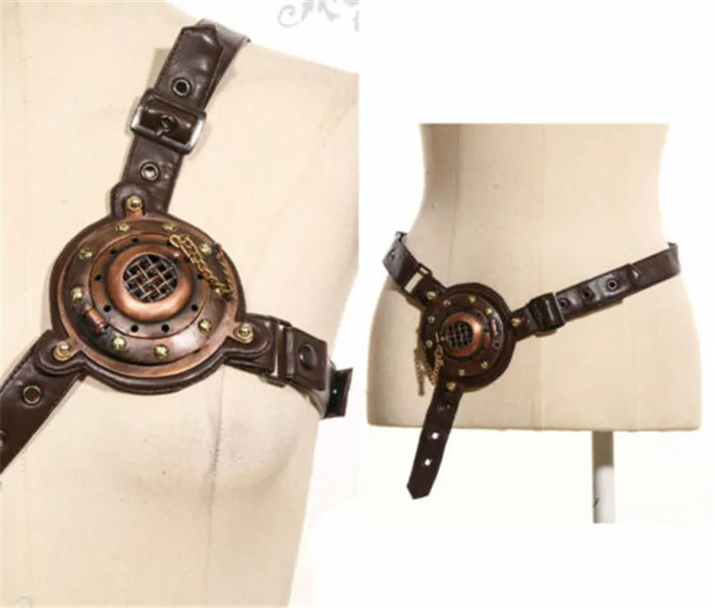 Halloween Steampunk Performance Cosplay Accessories Chest Unisex Steampunk Belt Harness with Led Blue Light Cosplay Accessories