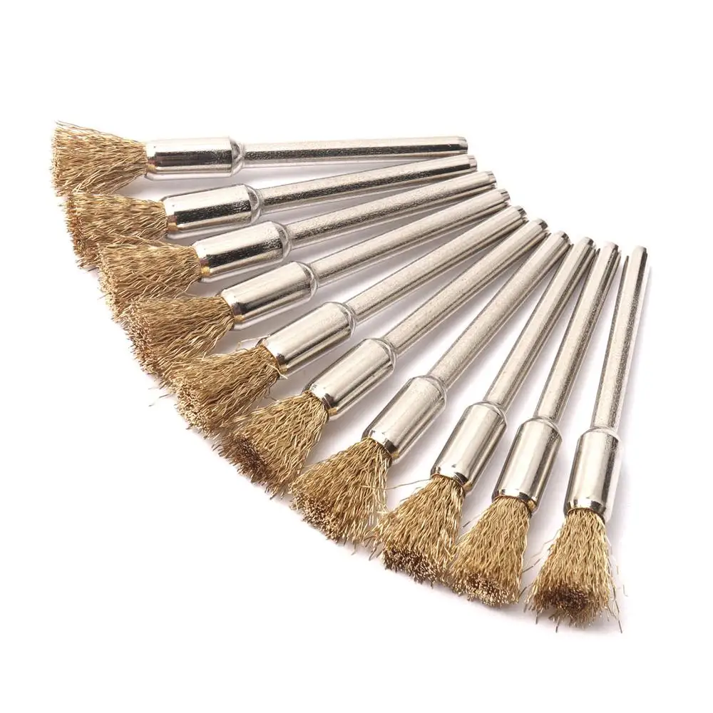 20pcs 3mm Shank Brass Wire Wheel Brush for Metal Rust Removal Polishing Brush for Dremel Rotary Grinder Tool