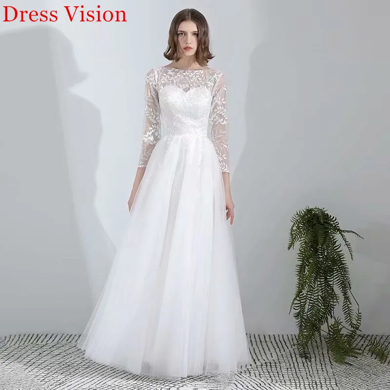 

Vestido De Noiva Simple Lace O-Neck Wedding Dress Robe De Soiree Bride To Be атласное платье Robe De Mariée Three Quarter Sleeve