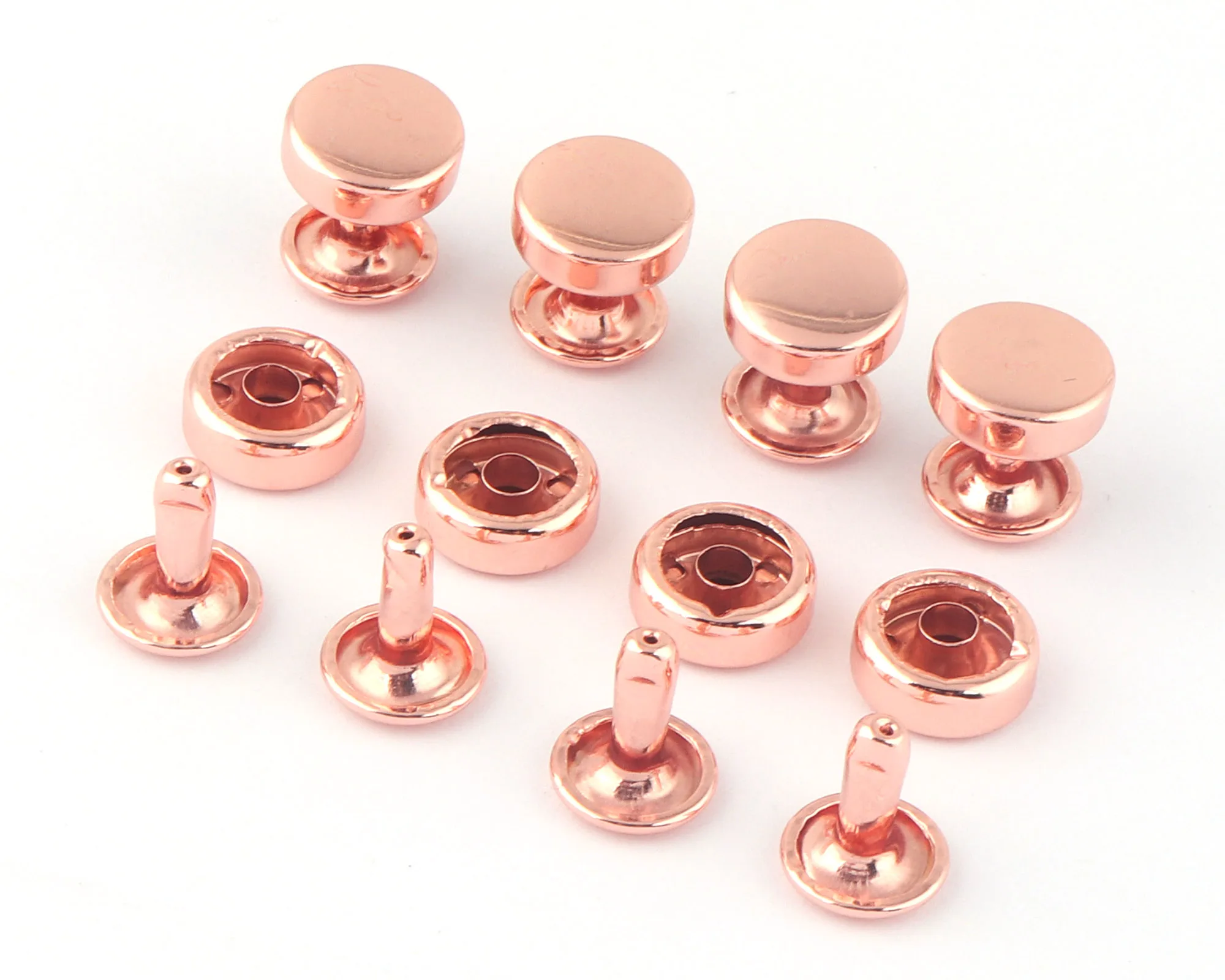 10mm Rose Gold Double Cap Rivets Antique Rivet Metal Button Round Rivet Studs for Purse Bags Handbags Belts Leather Craft