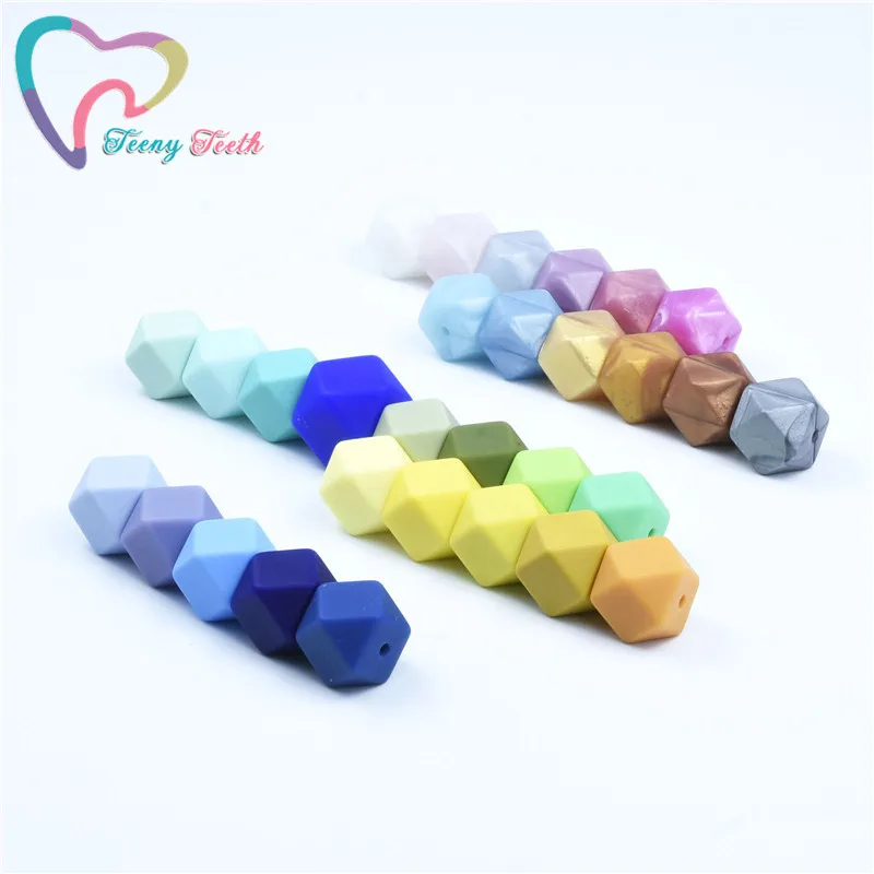 Teeny Teeth 10 PCS 14-17 MM Hexagon Loose Geometric Silicone Beads Teething Necklace Silicone Chewable Hexagon Beads 45 Colors