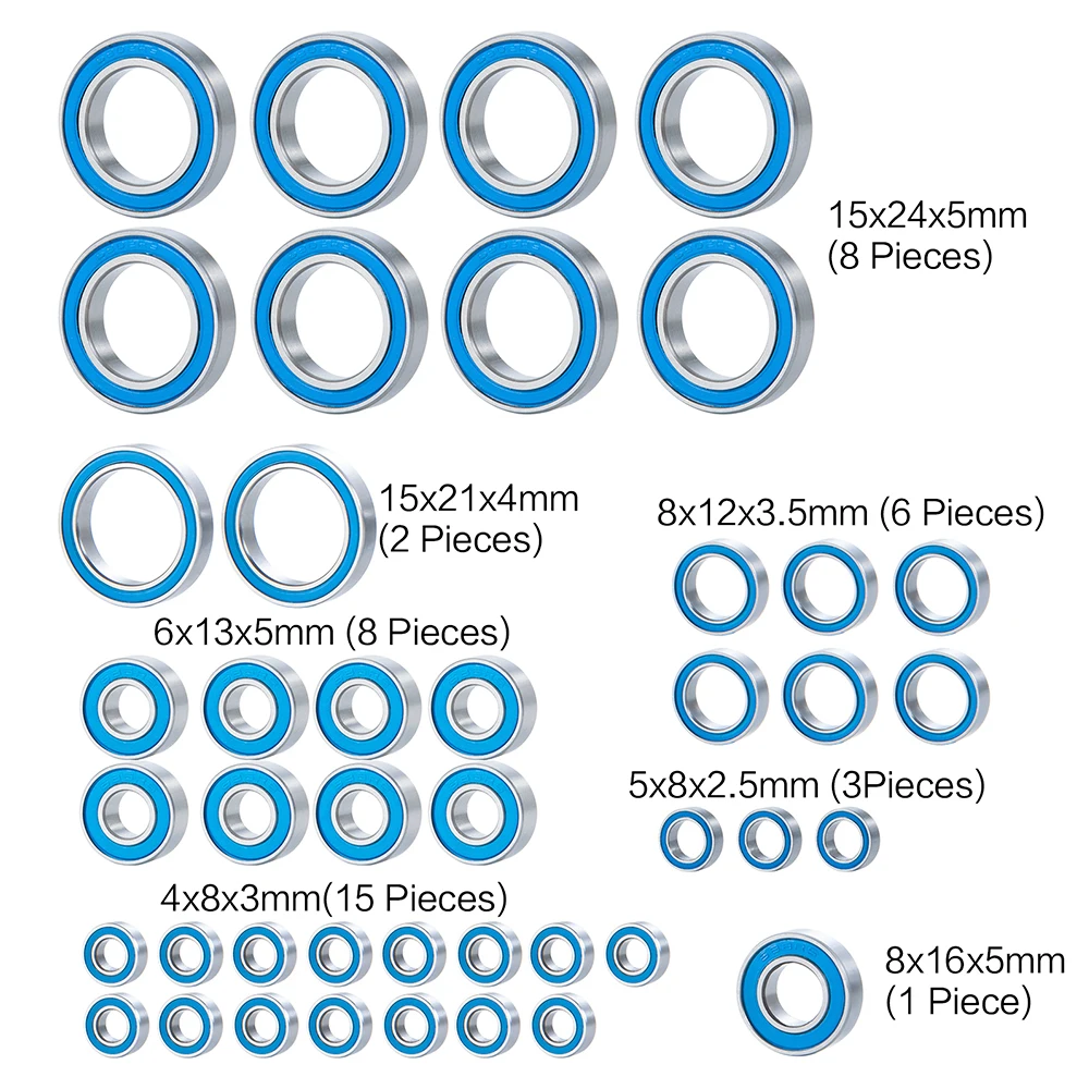 YEAHRUN 43PCS Ball Bearing Kit for UDR Pro-Scale Unlimited Desert Racer #85076-4 Blue Rubber Sealed Bearing Parts