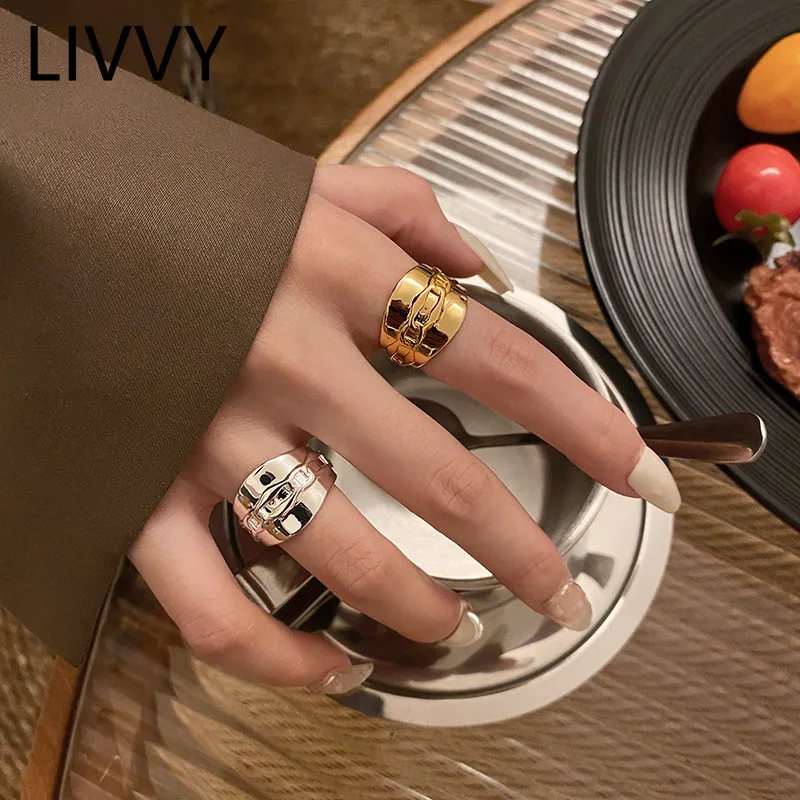 

LIVVY Silver Color Light Luxury Chain Index Finger Ring Creative INS Design Open Ring Fashion Adjustable Jewelry