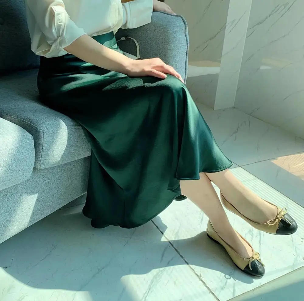 Withered England Style Office Lady Simple Solid Satin Elegant Spring Midi Skirt Women Faldas Mujer Moda 2022 Long Skirts Womens