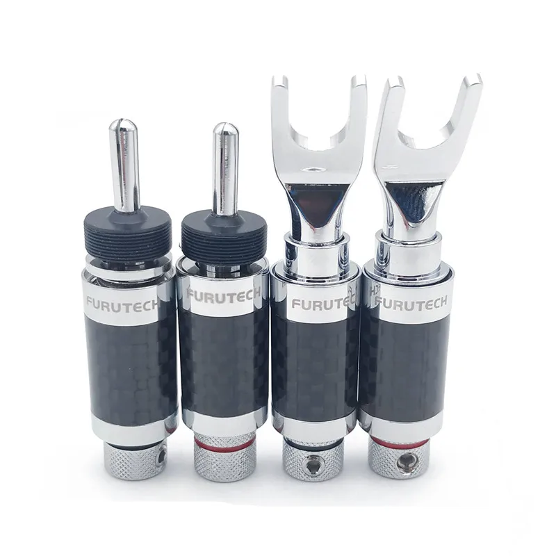 AHSY Furutech spina a Y in rame puro con spina a Banana placcata in fibra di carbonio cavo per altoparlante amplificatore per altoparlanti fai-da-te con spina di blocco