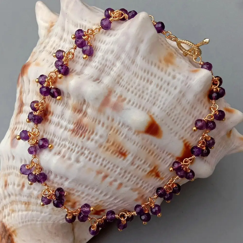

KKGEM натуральный настоящий 4 мм фиолетовый круглый аметист граненый браслет ручной работы с подвеской для женщин подарок на свадьбу модные украшения