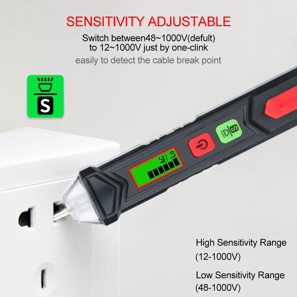 Imagem -04 - Gvda-detector de Tensão ac Digital Inteligente Medidor sem Contato Tester Pen Lápis de Teste Elétrico Som Led Light Alarm 121000v