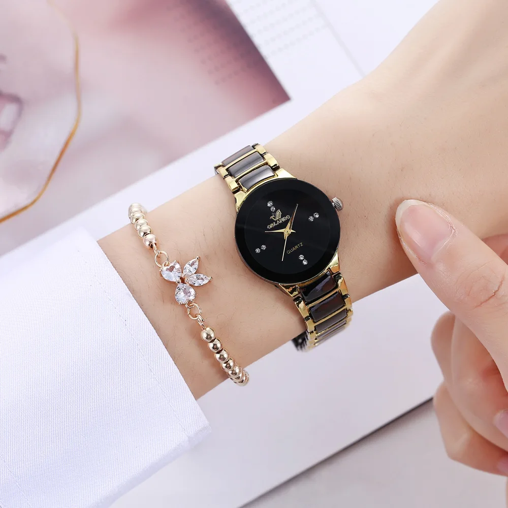 Sell Like Hot Cakes Luxury Brand Stainless Steel Women Quartz Watches and Bracelet Set Gold Black Women Wrist Watch Relojes Saat