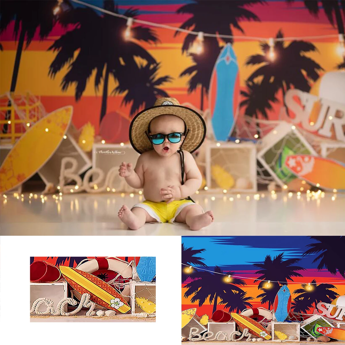 

Summer Beach Backdrop Kids Baby Cake Smah Photography Background Sea Sunset Banner Waves Ship Decor Child Photostudio Props