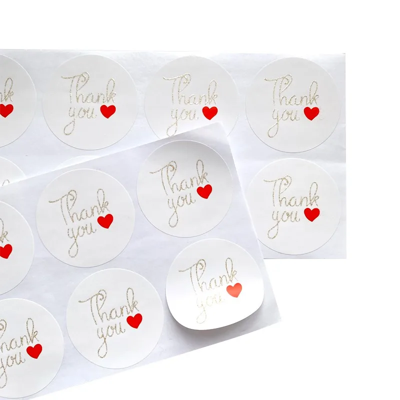 80pcs/pack Thank you golden glitter red heart on white background sealing sticker 5CM