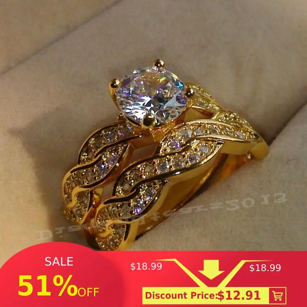 

Size 5/6/7/8/9/10 Round cut Luxury Jewelry Trendy 18kt yellow gold filled AAA Cubic Zirconia Wedding Ring set gift choucong