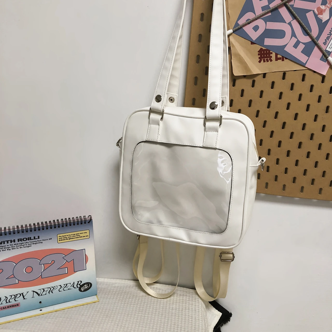 Mochila Ita de PVC transparente para mujer y niña, bolso de hombro de cuero PU, estilo japonés, a la moda