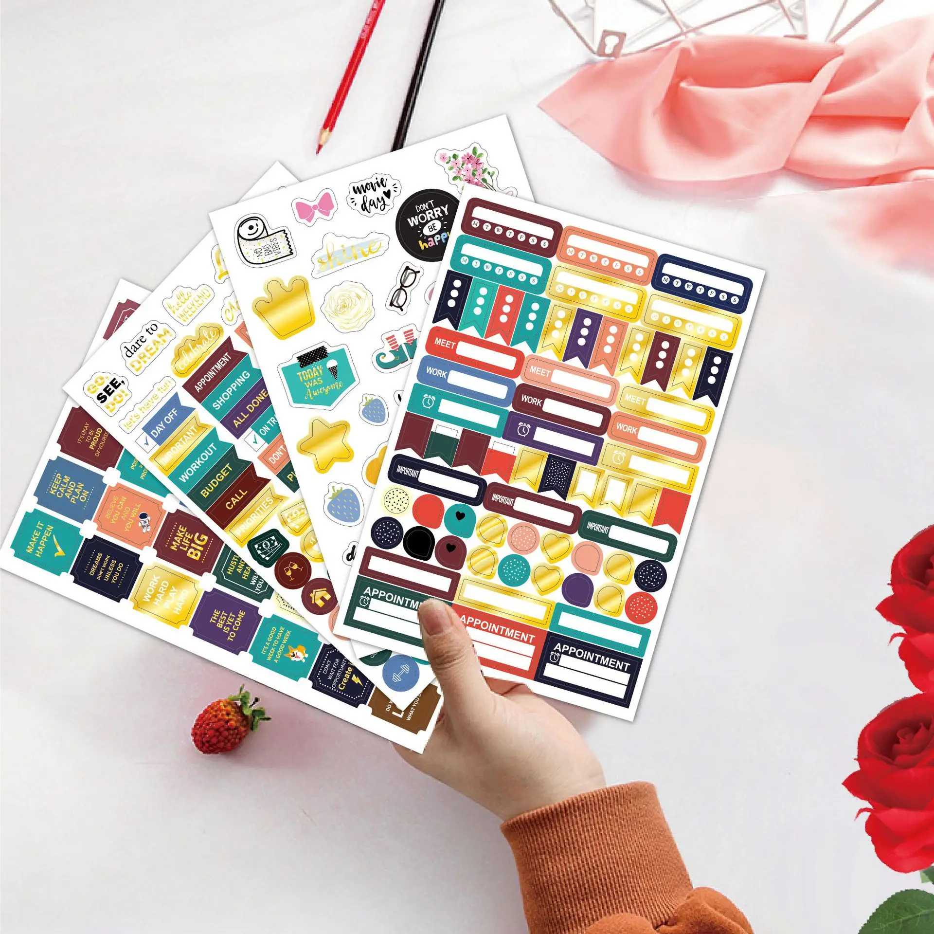 206pcs /4 Sheets Cute Planner Stickers Adhesive Memo Pad For Daily Planners Monthly Events, Calendars, Journal Diary Stickers