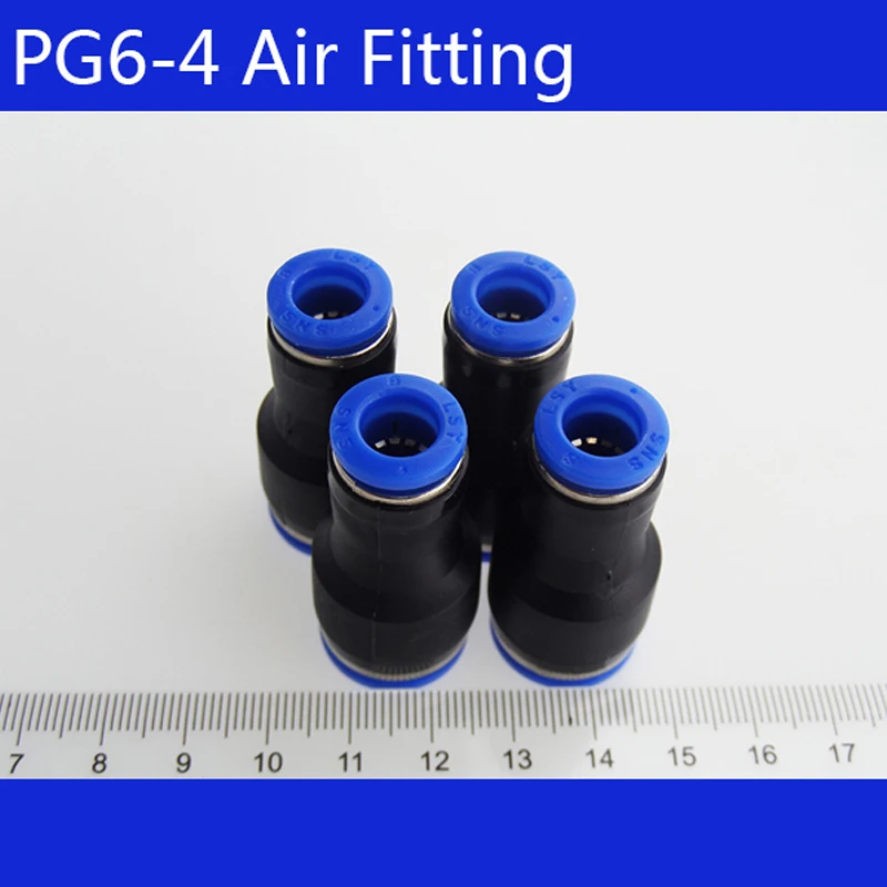 

High quality 100pcs PG6-4 Unequal Diameter Air Tube Fitting Straight Union,One Touch Push In Pneumatic Fitting Connectors