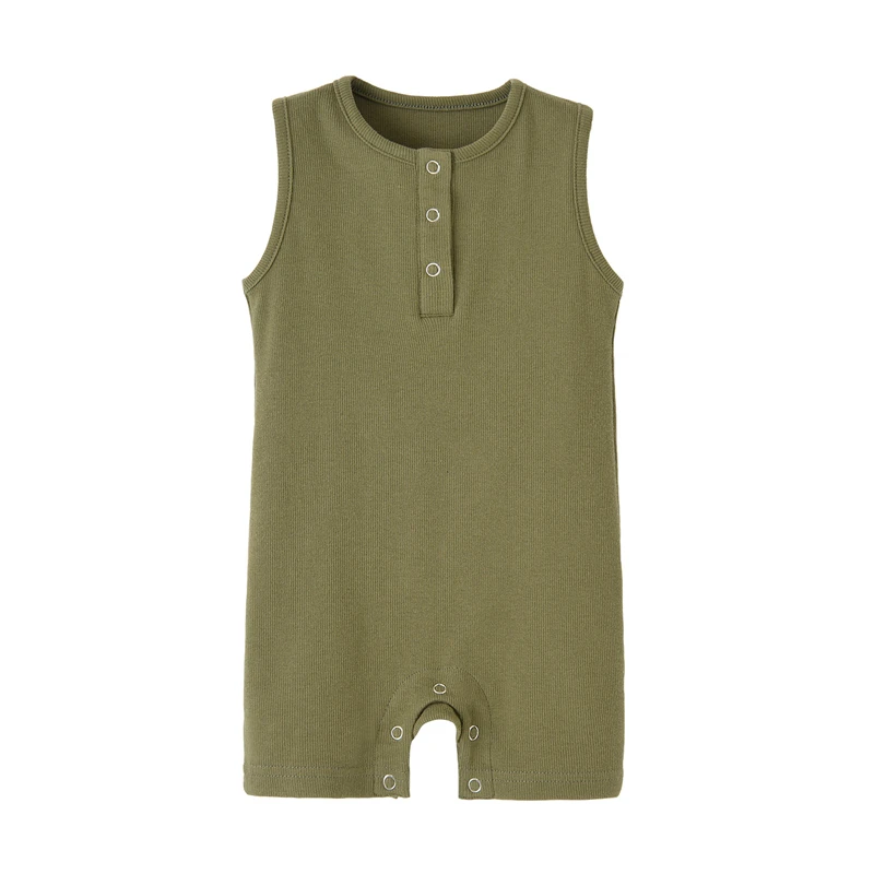 Organic Cotton Baby Summer Rompers Ribbed Infant Boys Girls Sleeveless Jumpersuit Bebe Soft Solid Color Jumpsuit Outfit