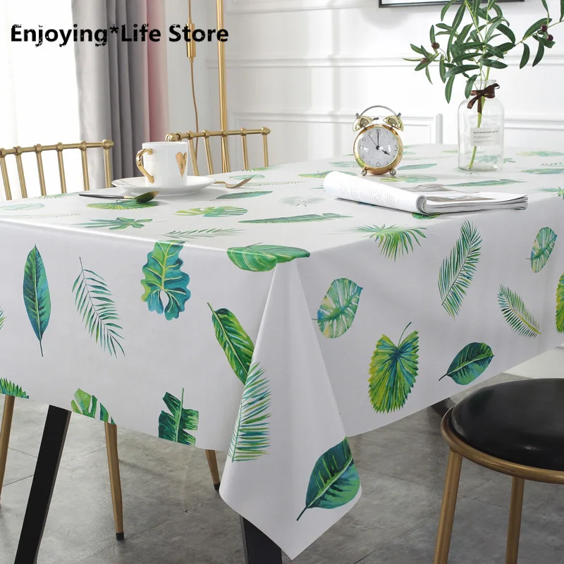 

Waterproof and Oil-proof Tablecloth PVC Tablecloth Round Rectangle Tropical Plant Printing Banquet Party Hotel Cover