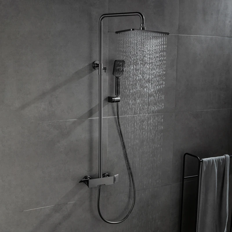 Gunmetal gray shower set luxury rainfall shower faucet bathroom wall gold shower mixer hot and cold bath shower mixer tap