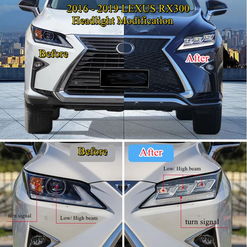 

Car Headlight Modification Single Eye To Triple LED Headlamp Upgrade Car Modified For 2016 2017 2018 2019 Lexus RX300