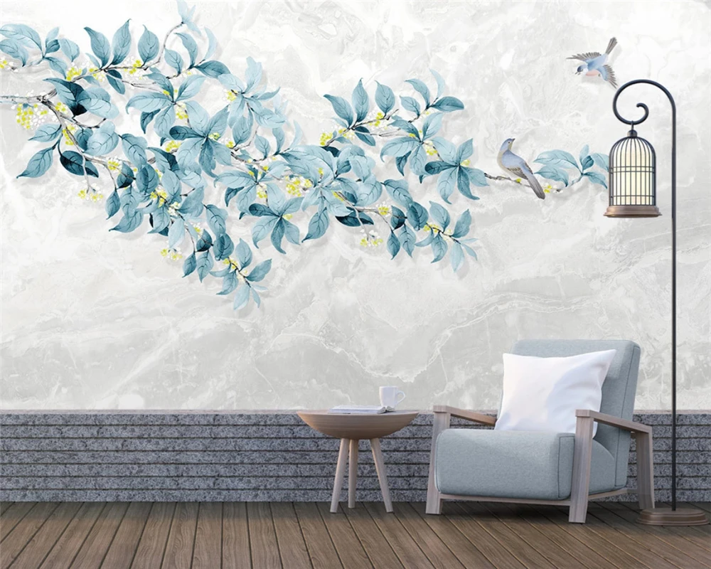 

beibehang Customized papier peint modern fashion hand-painted Osmanthus bird jazz white marbled landscape background wallpaper