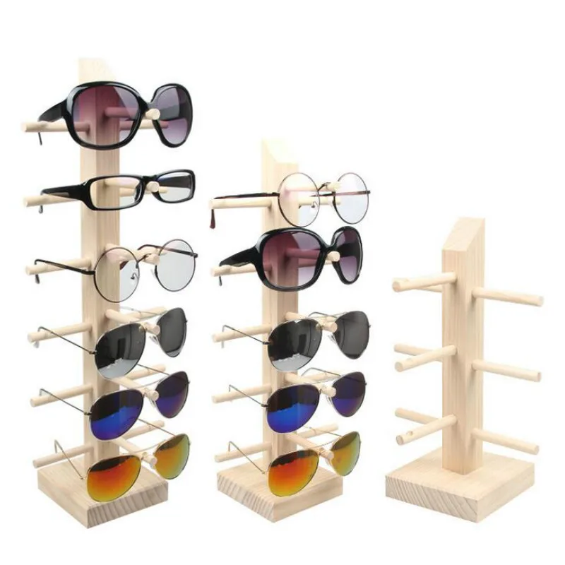 

New Sun Glasses Eyeglasses Wood Display Stands Shelf Glasses Display Show Stand Holder Rack 9 Sizes Options Natural Material