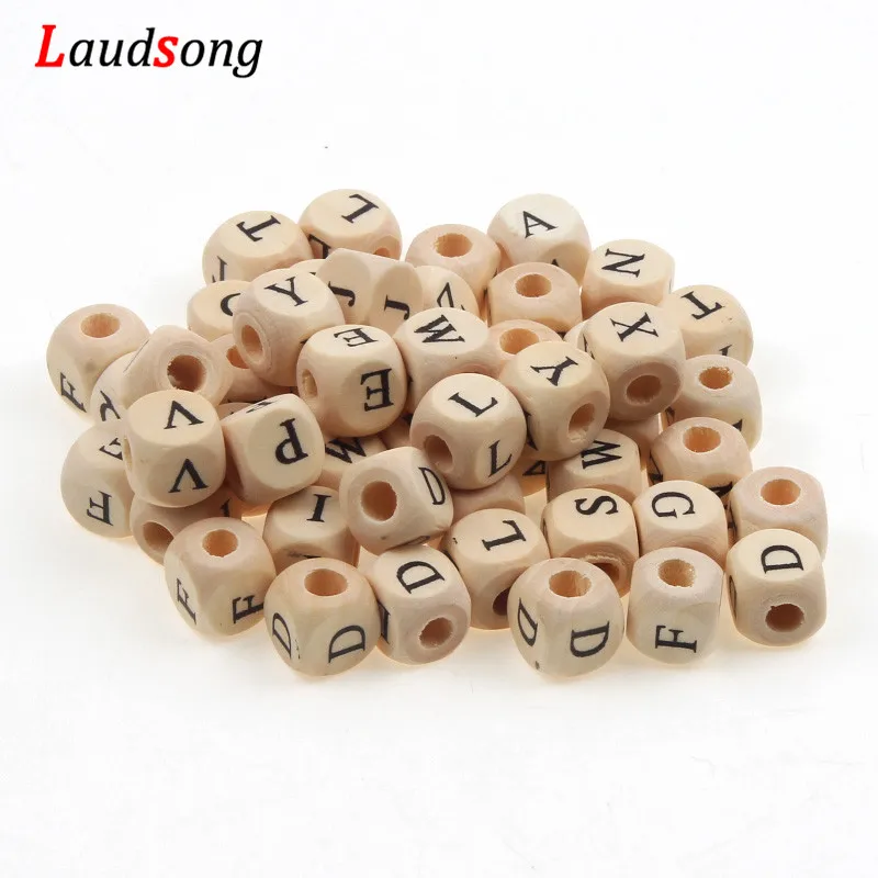 50Pcs 10mm 26 Letter Beads Natural Alphabet Beads Square Wooden Beads For Jewelry Making Necklace Bracelet Handmade DIY