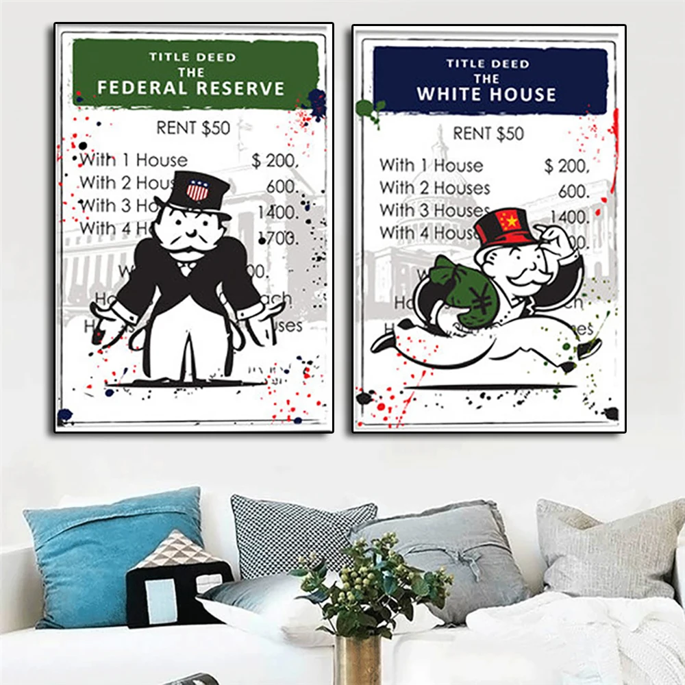 Alec Monopolyingly Man Federal Reserve White House 2 Pieces Poster Painting Canvas Modern Art Wall Pictures Home Decoration